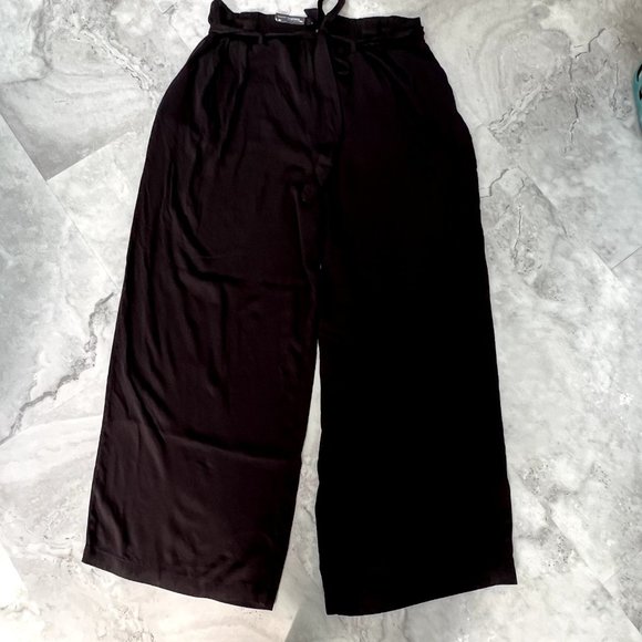NWT Who What Wear Wide Leg Ankle Pants Trousers Tie Paperbag Black Plus Size 18W - Picture 1 of 5